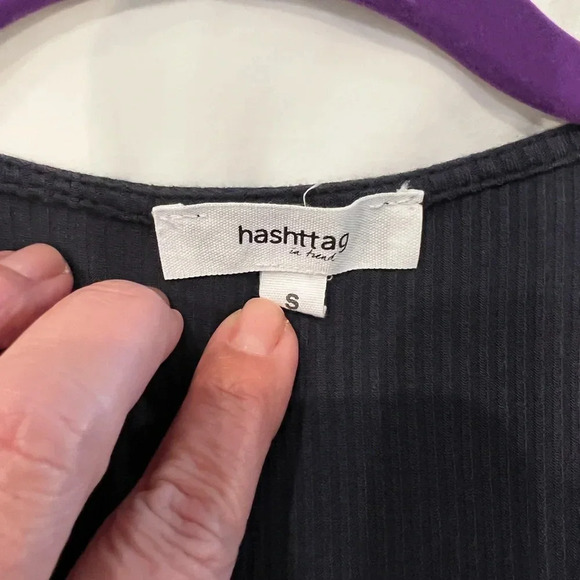 Hashtag Button up vneck long sleeve crop top - Picture 2 of 5